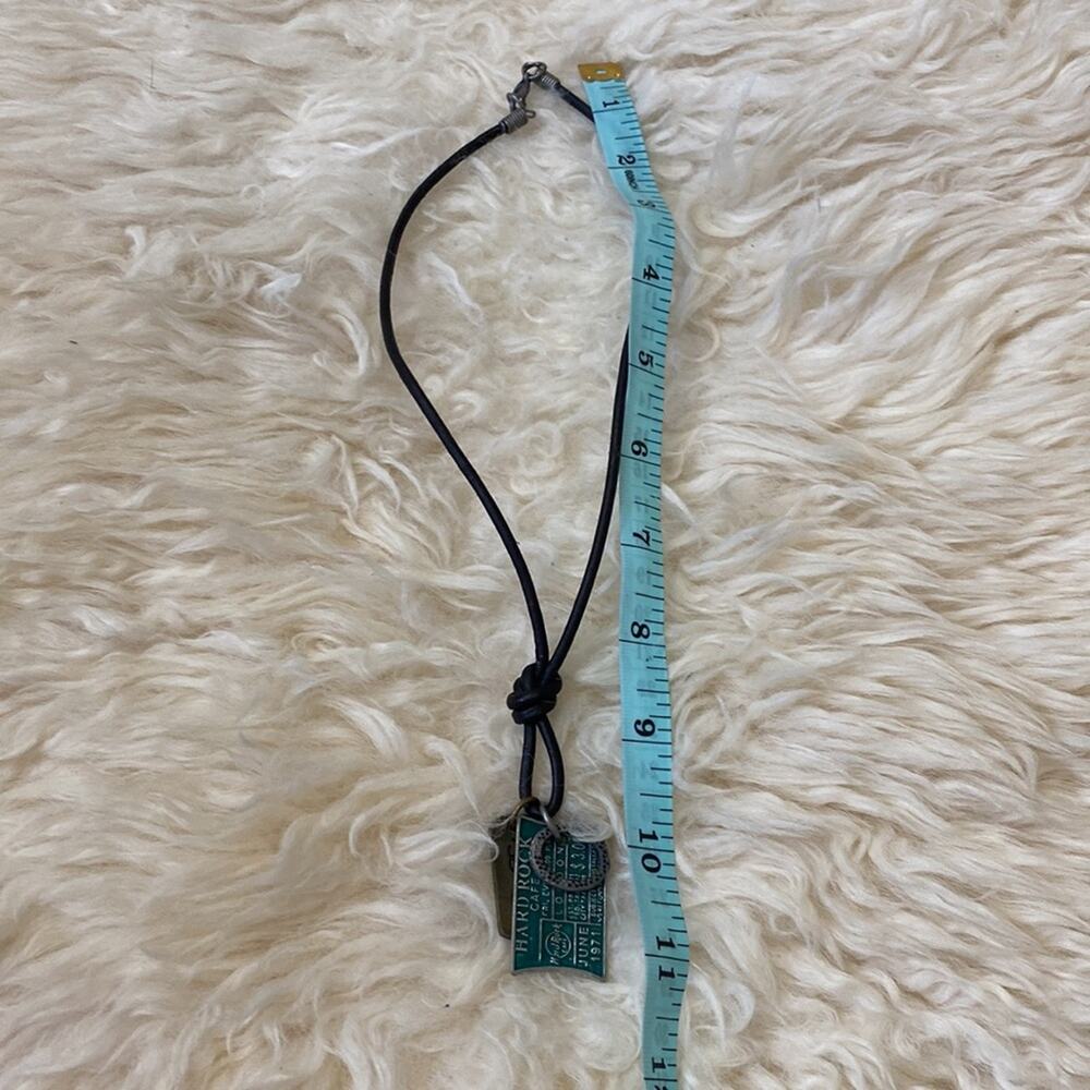 Hard Rock Cafe Necklace w/ Leather Cord & 3 Hard Rock Charms/Pendants EUC - Picture 4 of 4